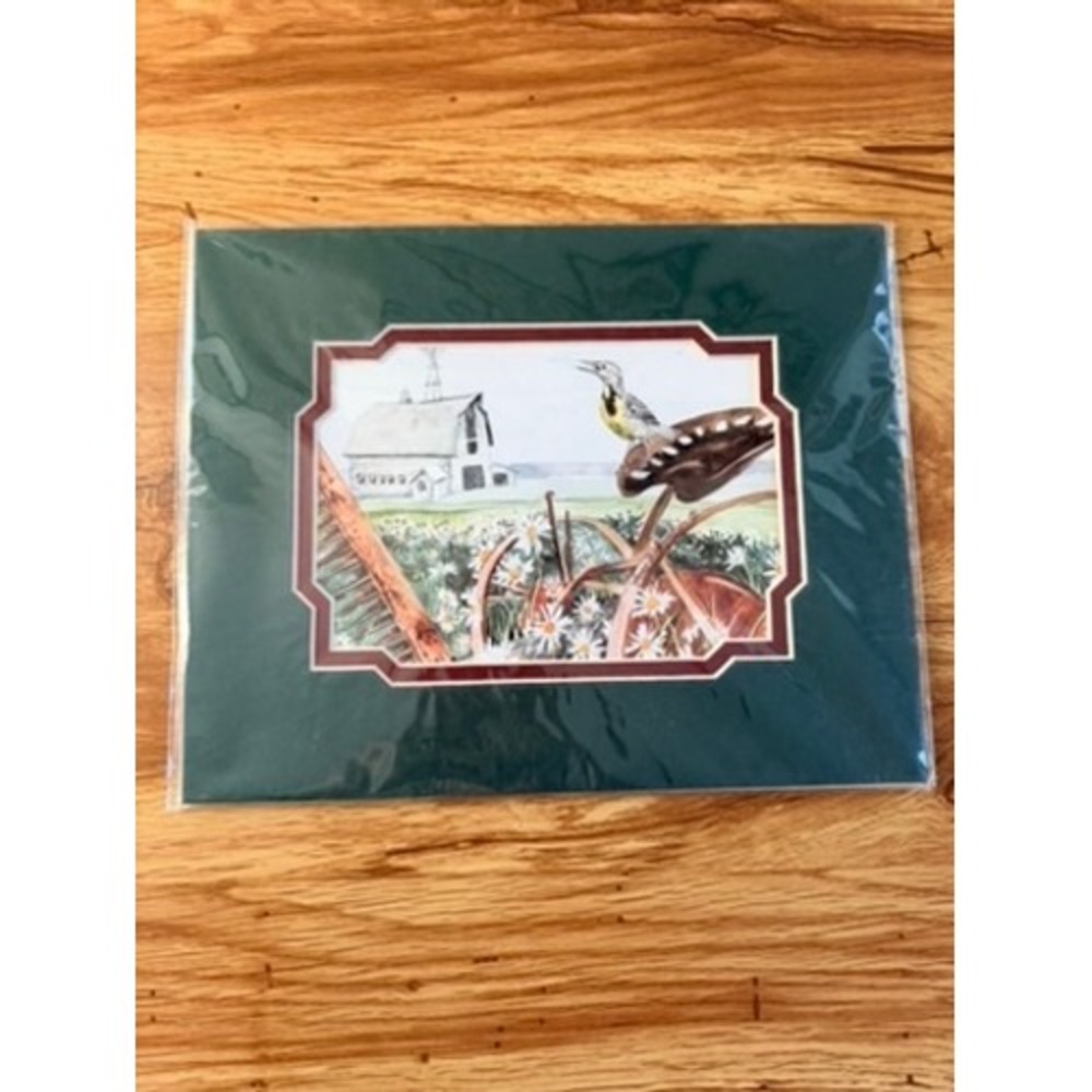 Nancy Balyeat Hidden Verse Watercolor Print Meadowlark Farm Scene Green Mat 8x10